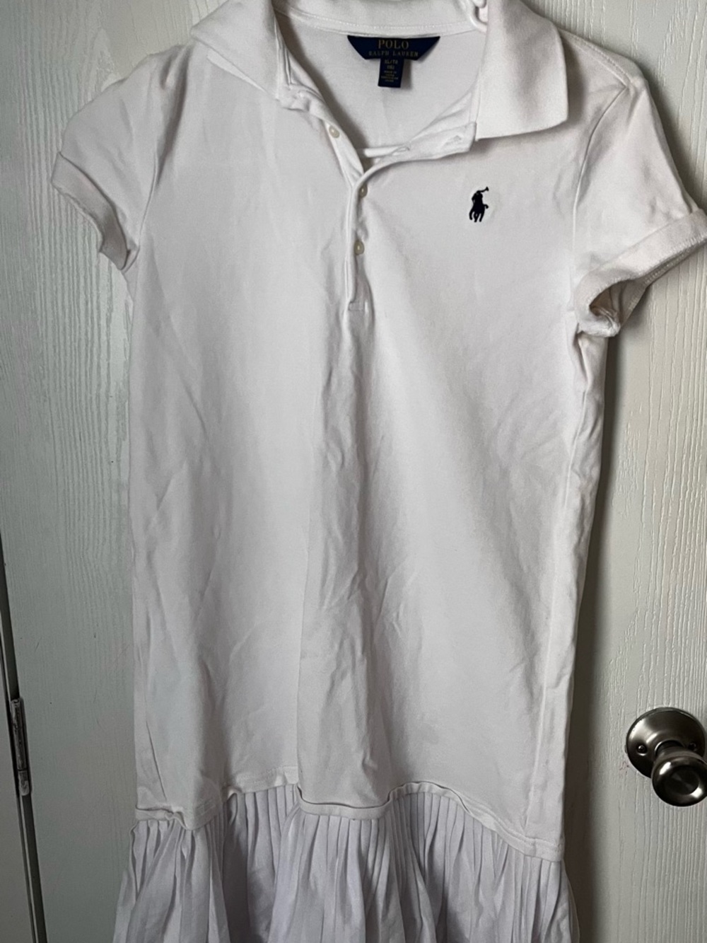 Polo by Ralph Lauren Girls' White Collared Ruffle Polo Dress XL 16